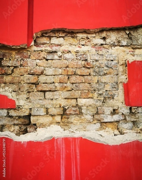 Obraz Old Red Brick Wall With Decay Background 