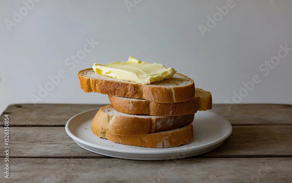 Obraz "Stacked Slices of Bread with Butter on Plate"