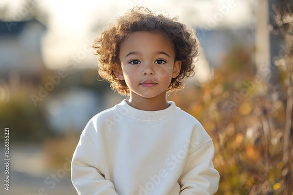 Obraz Mockup of child in plain white oversized crewneck sweatshirt