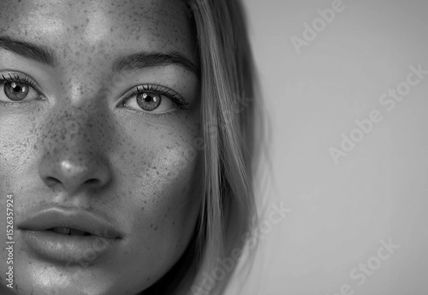 Fototapeta Close-Up of a Beautiful Woman with Freckles