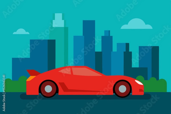 Fototapeta red car on the road