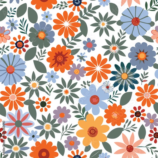 Fototapeta Whimsical and colorful floral seamless pattern perfect for backgrounds and textile design