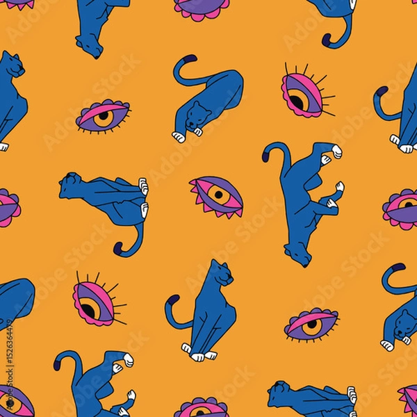 Obraz Vector Seamless Pattern of Panther Animal Eye Background for Fashion Wrapping Print Fabric Surface