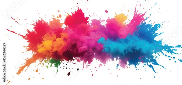 Obraz Lively and Bold Watercolor Stains and Brush Strokes in an Explosive Burst of Colors, Creating a Modern Abstract Design on a Crisp White Canvas, Bringing a Dynamic Artistic Expression.
