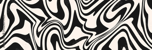 Obraz Diagonal wavy lines seamless pattern. Vector abstract liquid lines background. Simple black and white texture with diagonal waves, stripes, fluid shapes. Groovy repeated design for decor, print, cover
