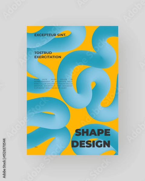 Obraz Bright abstract poster with fluid 3D shapes. Vivid Tubes with Gradient Effect