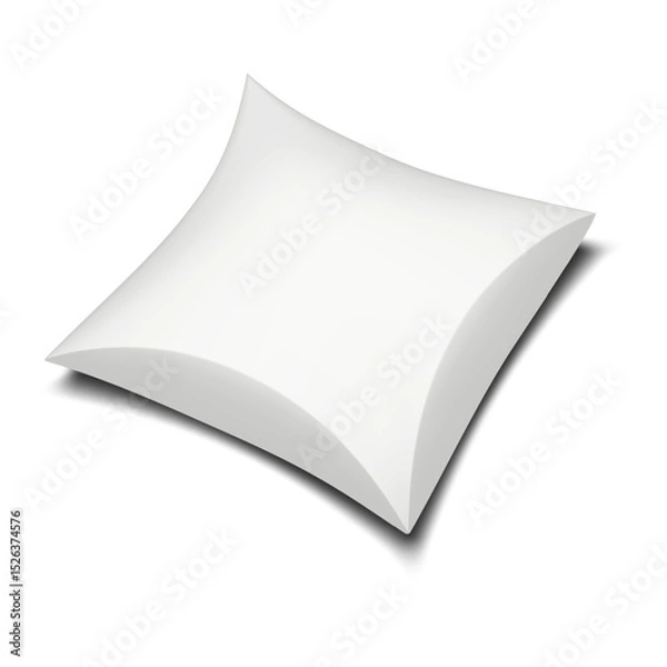 Fototapeta White blank square paperboard pillow box. Realistic 3d mockup. Souvenir gift cardboard carton packaging. Mock-up. Folding paper container, retail package. Vector template for design