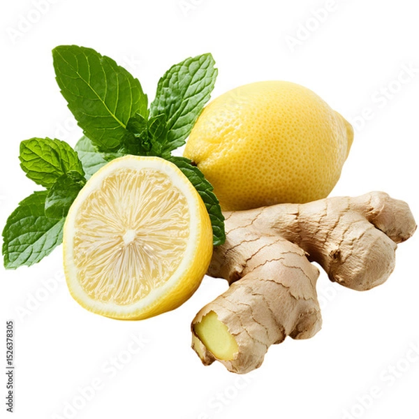Obraz mint leaf with ginger and lemon
