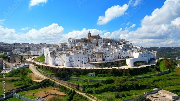 Obraz Ostuni - Italy, Apulia - stunning aerial view of the white city with the Cathedral of Santa Maria Assunta