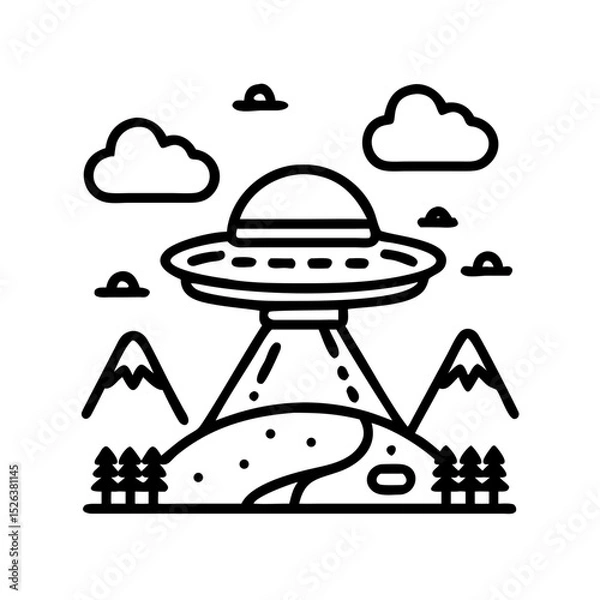 Fototapeta Mysterious spaceship flying in night sky

