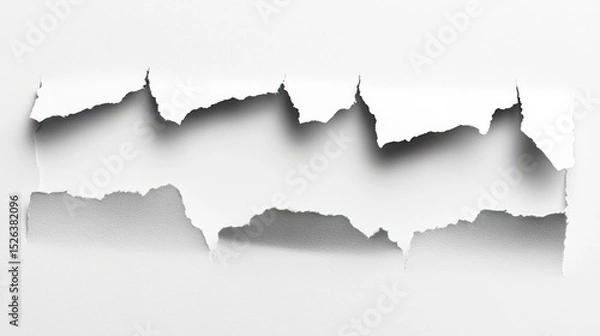 Fototapeta Torn paper strip, white background, reveal, design element, mockup