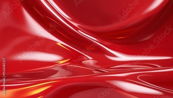 Fototapeta Glossy red abstract background, metallic liquid texture for modern design and branding.