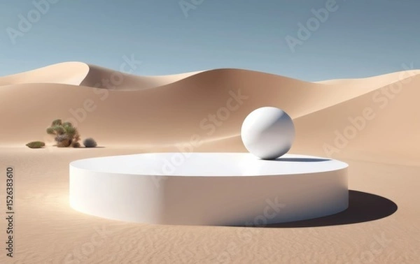 Obraz white podium 3d render shape in sand dunes in the desert