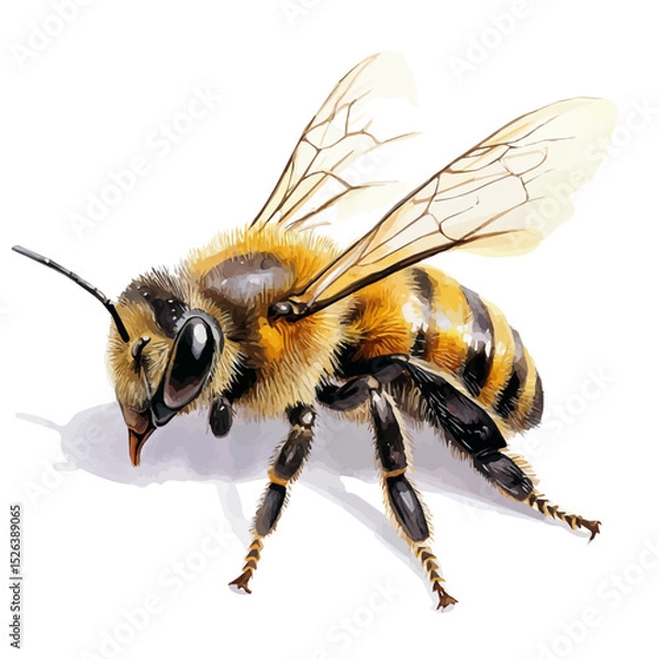 Fototapeta Bee, watercolor drawing vector, high quality, isolated on a white background.