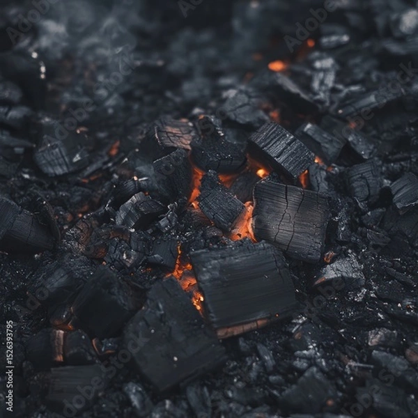 Fototapeta Close-up of glowing charcoal embers