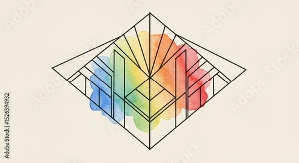 Obraz Geometric rainbow burst framed in black precise art deco edge