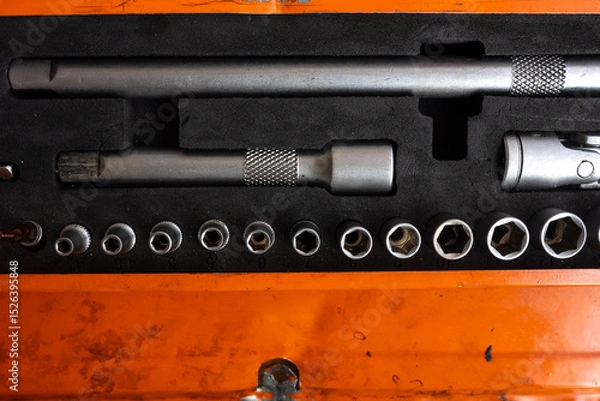 Fototapeta Professional work tools set for technicians in a stylish box.