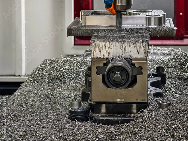 Obraz Metal machining process showcases intricate details and precise engineering in a workshop setting during daylight hours