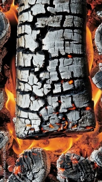 Fototapeta Charred log in a fire