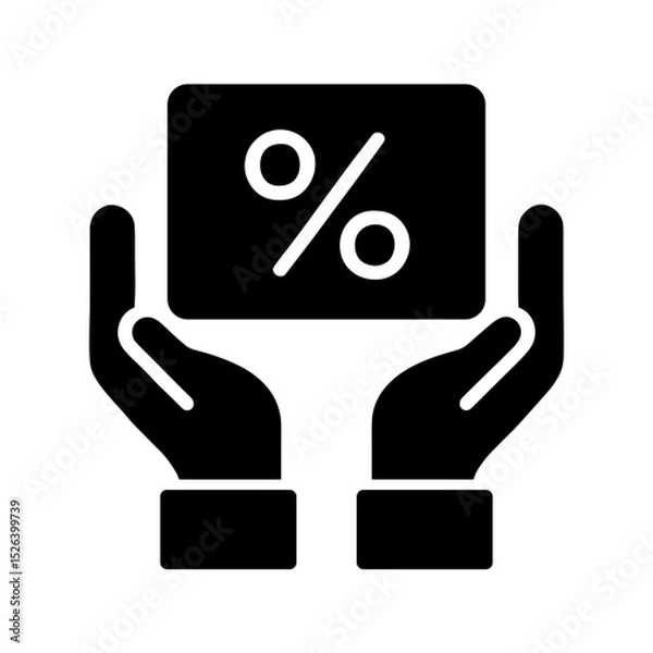 Obraz Two hands holding percentage card representing discount – solid black icon