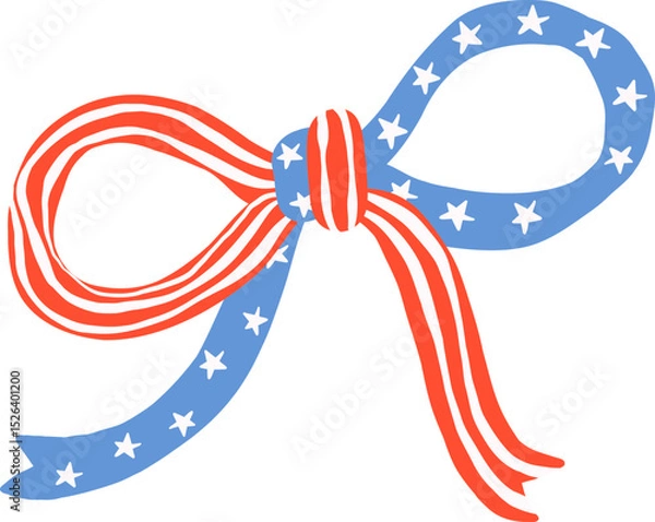 Obraz Coquette 4th of july ribbon bow squiggle flat design for patriotic