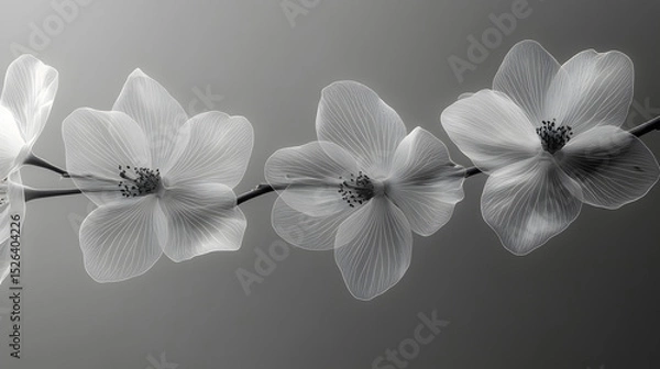 Obraz X-ray style grayscale image of delicate flower branch.