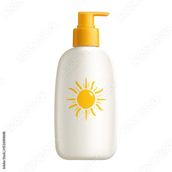 Fototapeta Moisturizing lotion bottle with sun design, ideal for skincare and relief from sun exposure. This product is perfect for summer days, providing hydration and protection