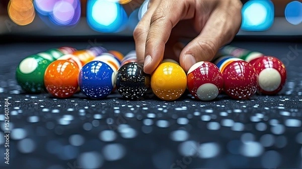 Obraz Colorful billiard balls arranged on a table.