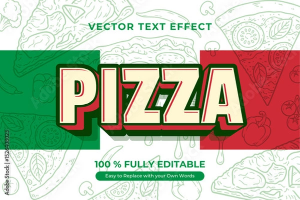 Obraz Pizza Vector Text Effect on Italian Flag Background and pizza pattern