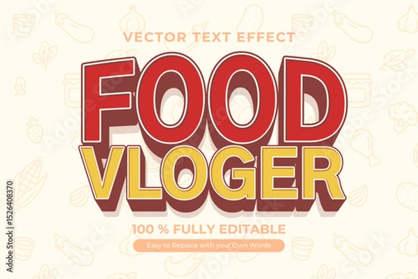 Obraz Editable Food Vlogger Text Effect Template with food doodle pattern