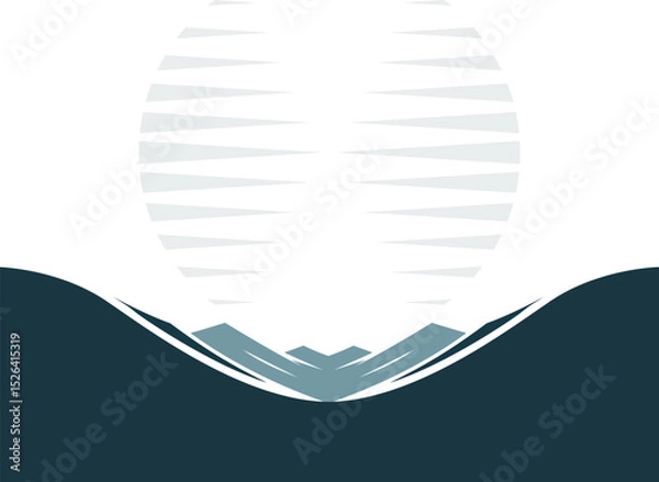 Obraz Abstract landscape with sun and mountains in flat design
