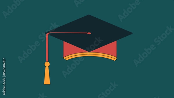 Fototapeta Graduation cap in flat design on teal background  