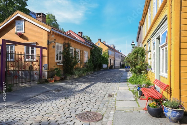 Fototapeta Residential district Bakklandet in Trondheim