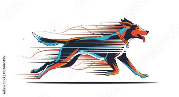 Obraz Running Dog Illustration – Speed Motion Style with Bold Colors and Energy