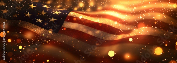 Obraz American flag with warm, golden bokeh lights, perfect for patriotic celebrations or memorial day designs. : Generative AI