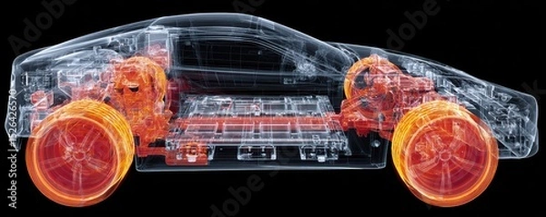 Fototapeta Transparent electric car with visible components and futuristic design showcasing innovation in automotive technology and engineering