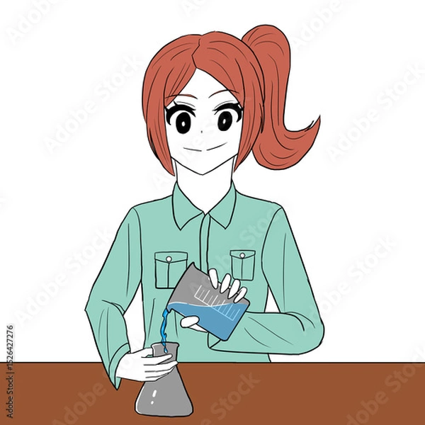 Fototapeta ビーカーから液体を注ぐ女の子