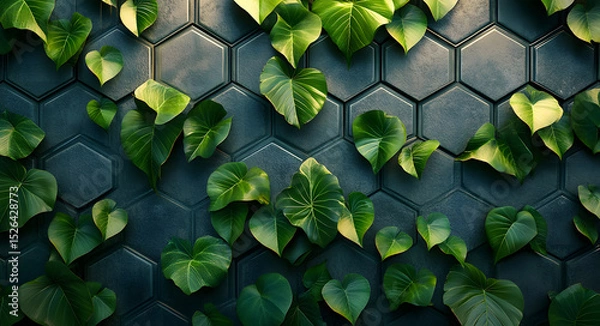 Obraz Green Tropical Leaf Wall Decor Hexagon Arrangement