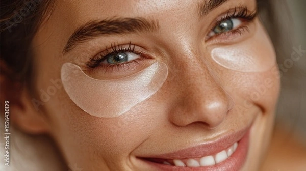 Fototapeta Woman relaxing with under-eye treatment patches