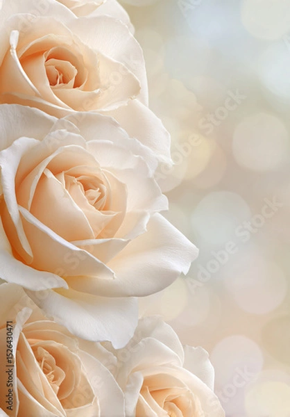 Obraz Pale vintage roses with soft petals form delicate bottom edge row, creating romantic and dreamy floral background with gentle pastel tones and bokeh effect