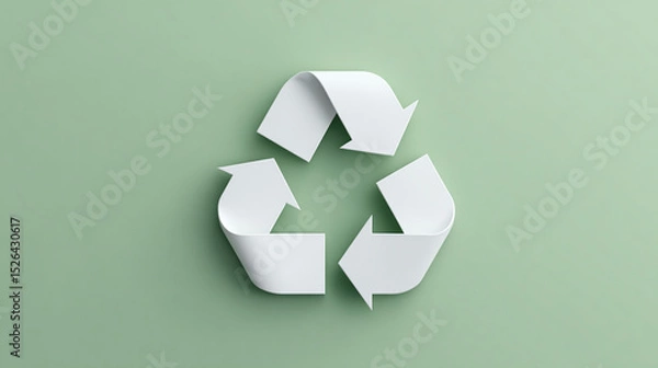 Obraz White abstract circular arrows forming recycling symbol on soft green background, representing sustainability, eco friendly concepts, and environmental awareness