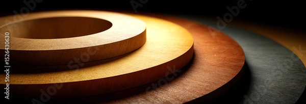 Obraz Concentric circular wooden layers in warm tones, illuminated by soft light, create harmonious abstract pattern with smooth texture and natural feel