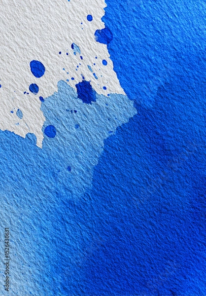 Obraz Artistic deep blue ink texture with soft watercolor gradient and splatter on textured paper, creating calming and creative abstract background
