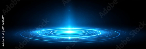 Obraz Futuristic glowing blue concentric circles with connecting lines form digital portal on dark background, evoking sense of technology and innovation