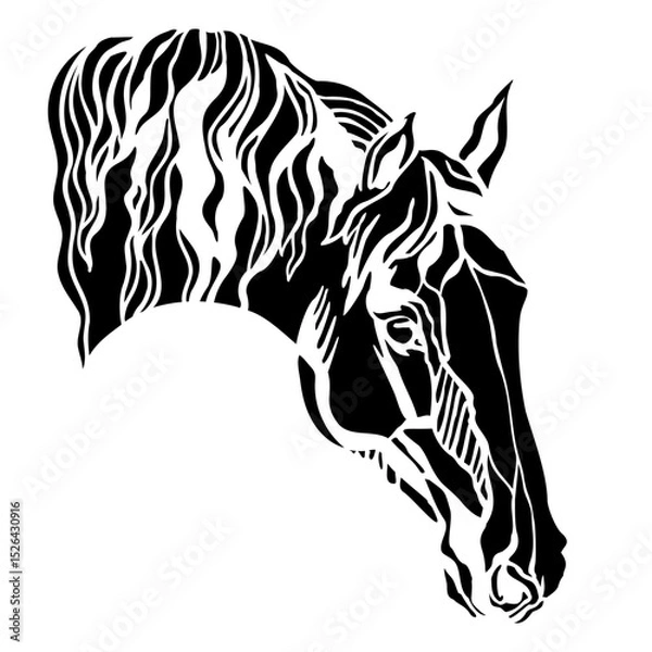 Fototapeta Black horse head in profile isolated vector illustration