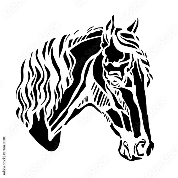 Fototapeta Abstract black horse head with long mane vector illustration