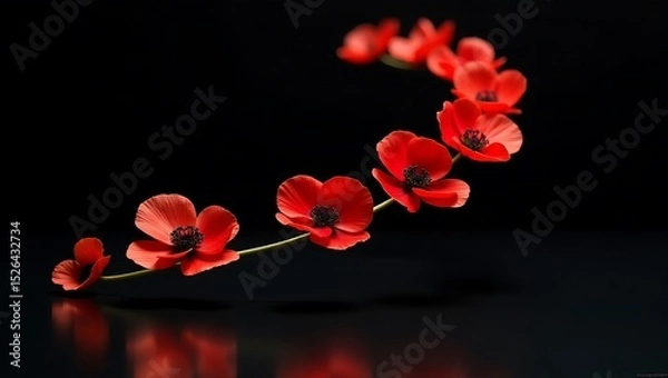 Obraz Red poppy flowers on black background remembrance day floral design
