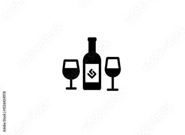 Obraz Black vector icon of a wine bottle and glass on a white background