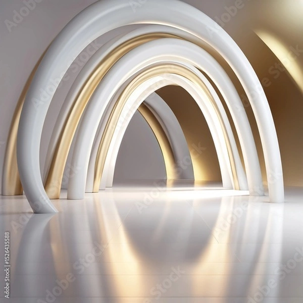 Fototapeta Minimal Abstract Arch Tunnel with Soft Shadows and Light Reflection in White and Cream Tones