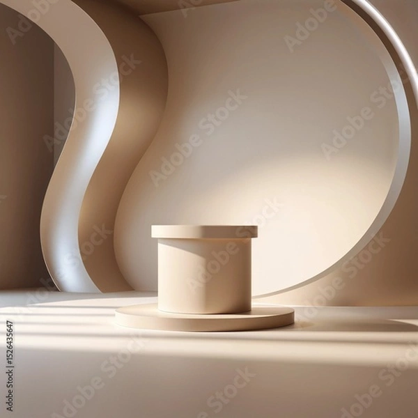 Fototapeta Minimal Cosmetic Jar Mockup on Soft Curved Background in Nude Pink Tones